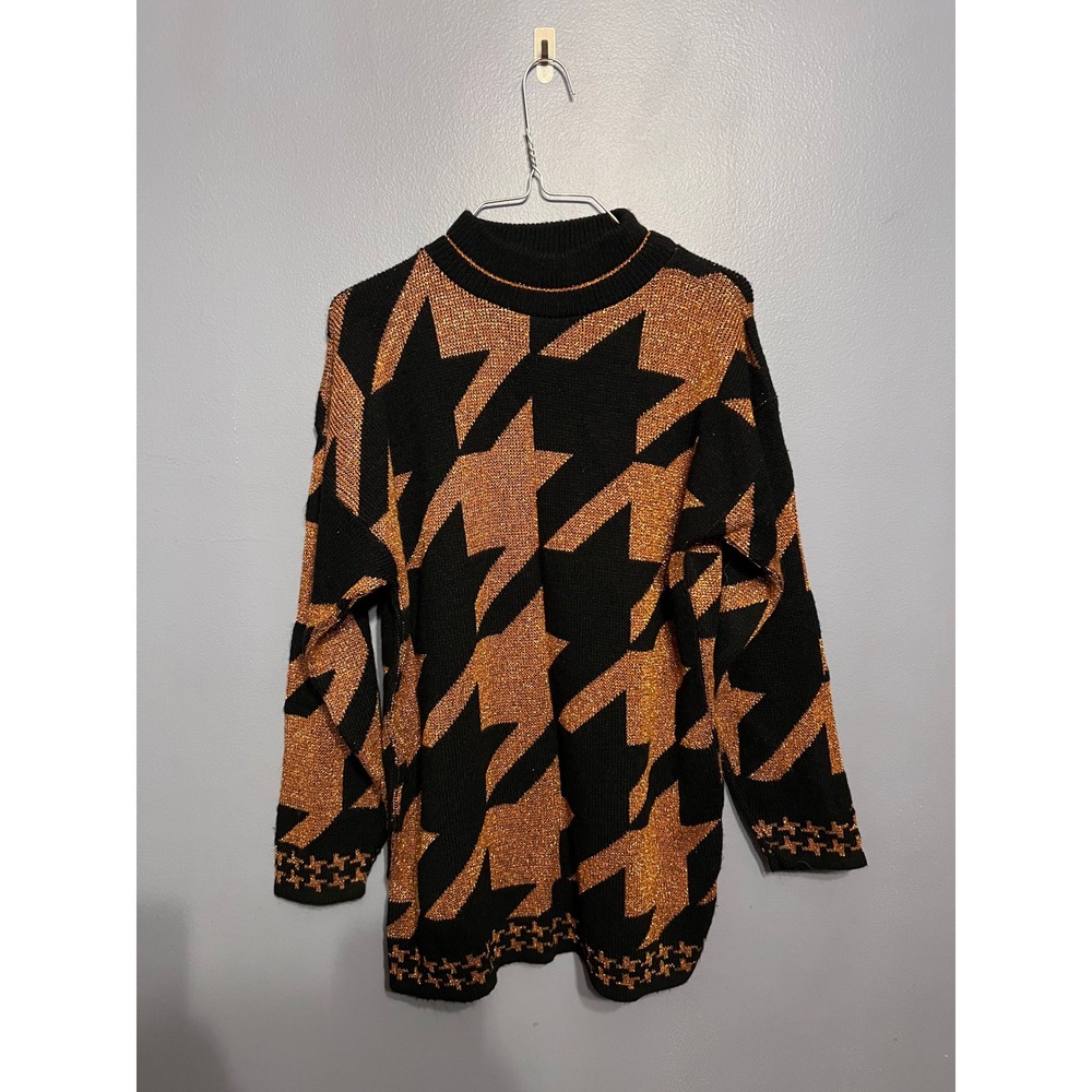 Dana Scott Copper Metallic Herringbone Sweater SZ Med Oversized 80s Glamour